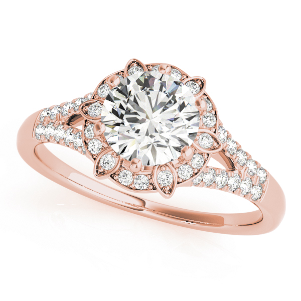 Floral Halo Split Shank Engagement Ring
