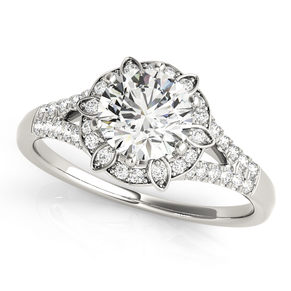 Floral Halo Split Shank Engagement Ring
