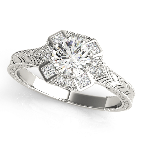 Vintage Style Halo Filigree Engagement Ring