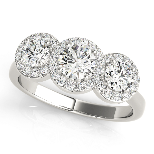 3-Stone Round Halo Engagement Ring