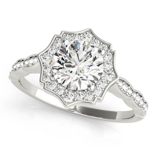 Scalloped Halo Single Row Engagement Rings