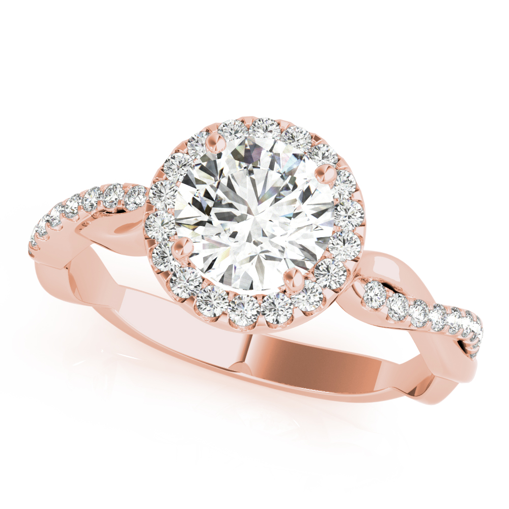 Single Row Twisted Shank Round Halo Engagement Ring