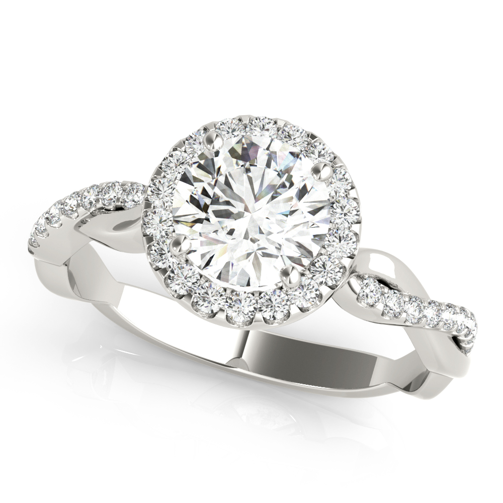 Single Row Twisted Shank Round Halo Engagement Ring