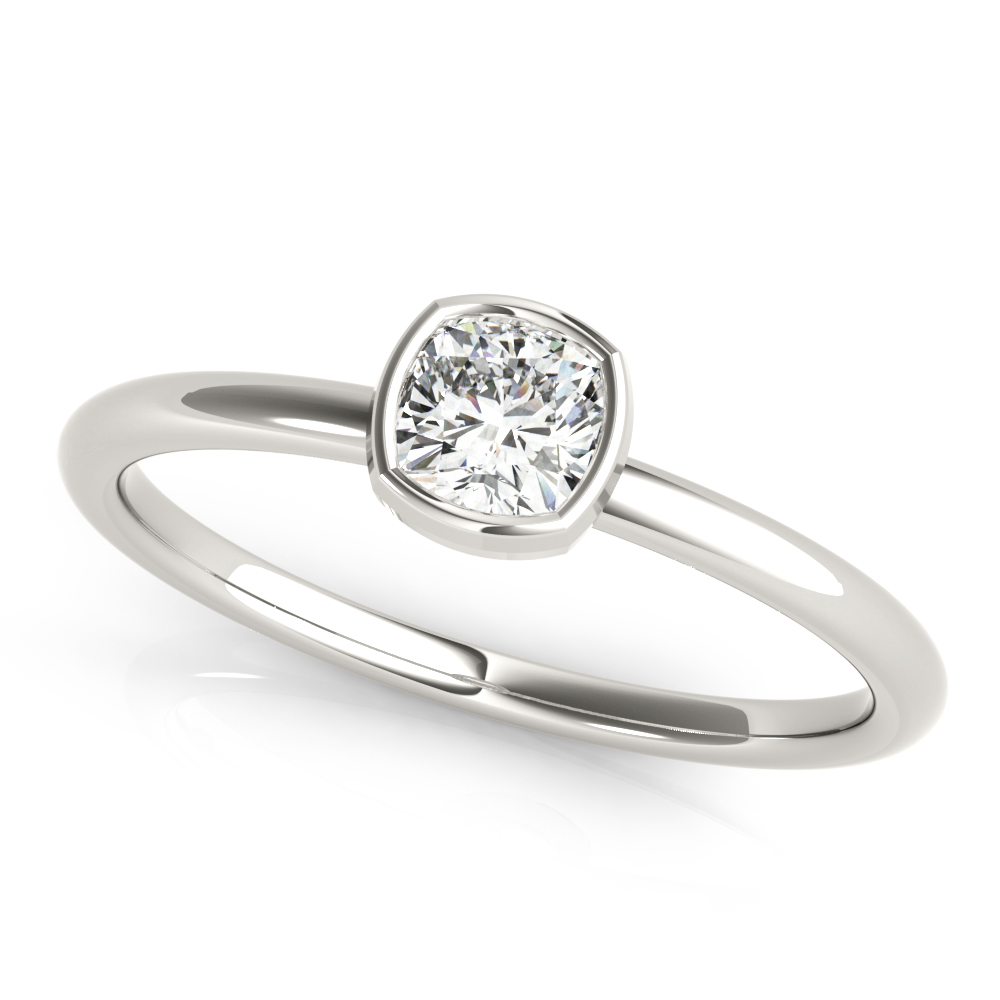 Bezel Set Solitaire Cushion Cut Engagement Rings