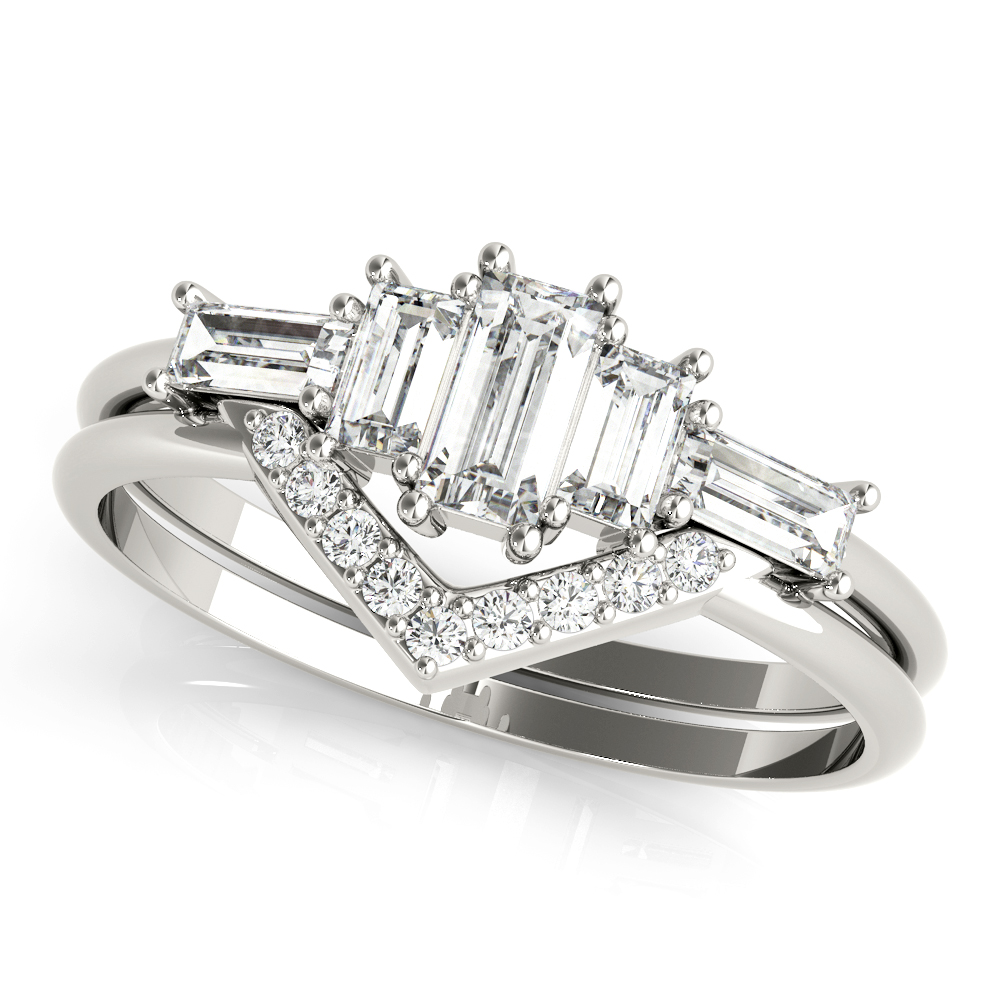 V-Shaped Round & Baguette Fashion Rings