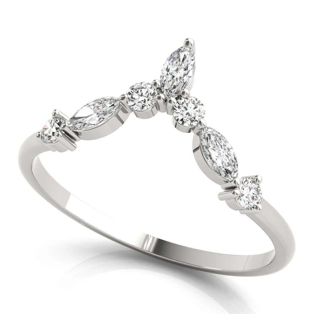 Alternating Round & Marquise Chevron Wedding Band