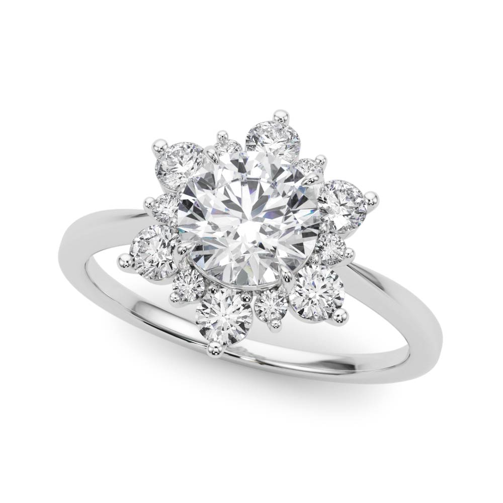 Round Floral Halo Engagement Ring