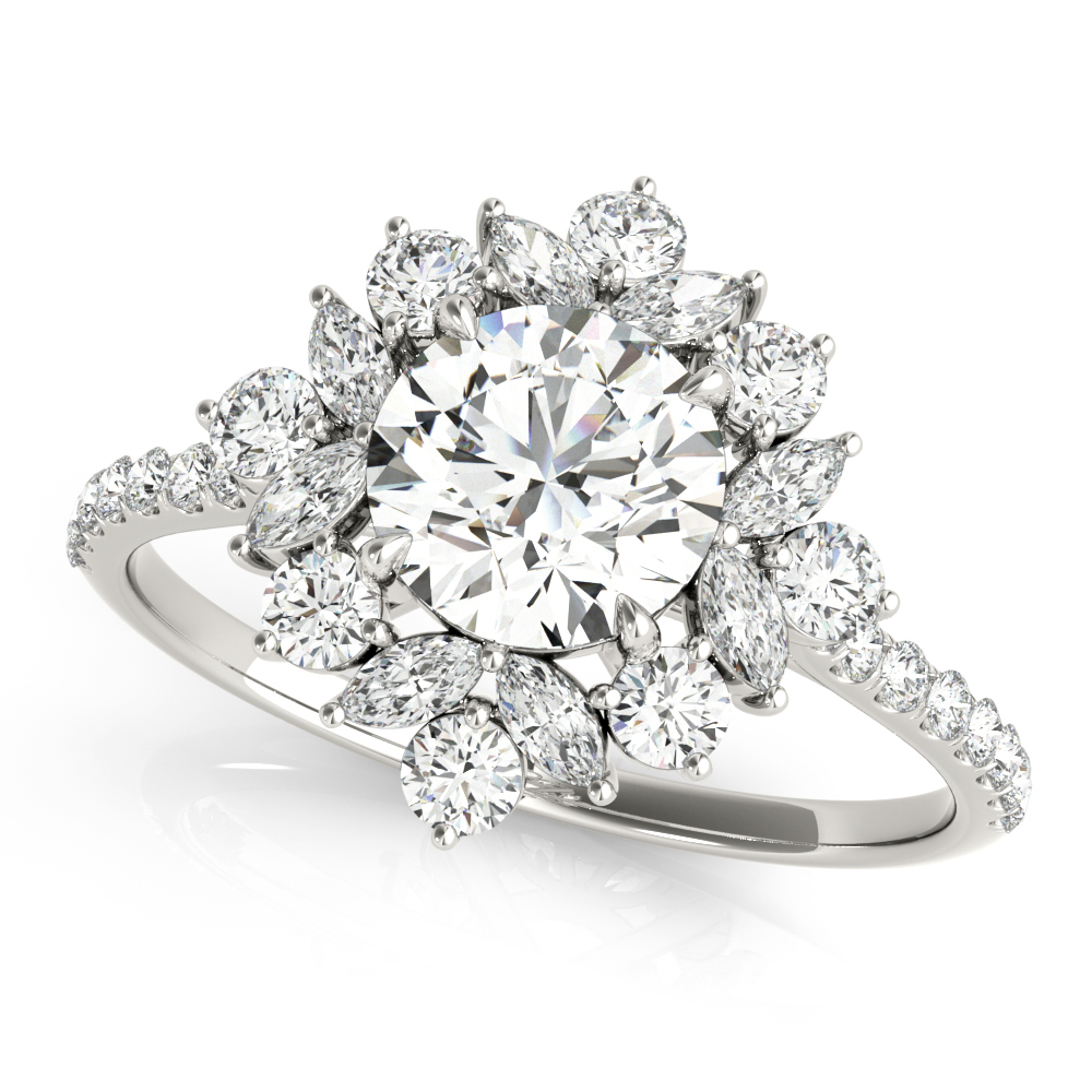 Mixed Shape Halo Round Engagement Ring