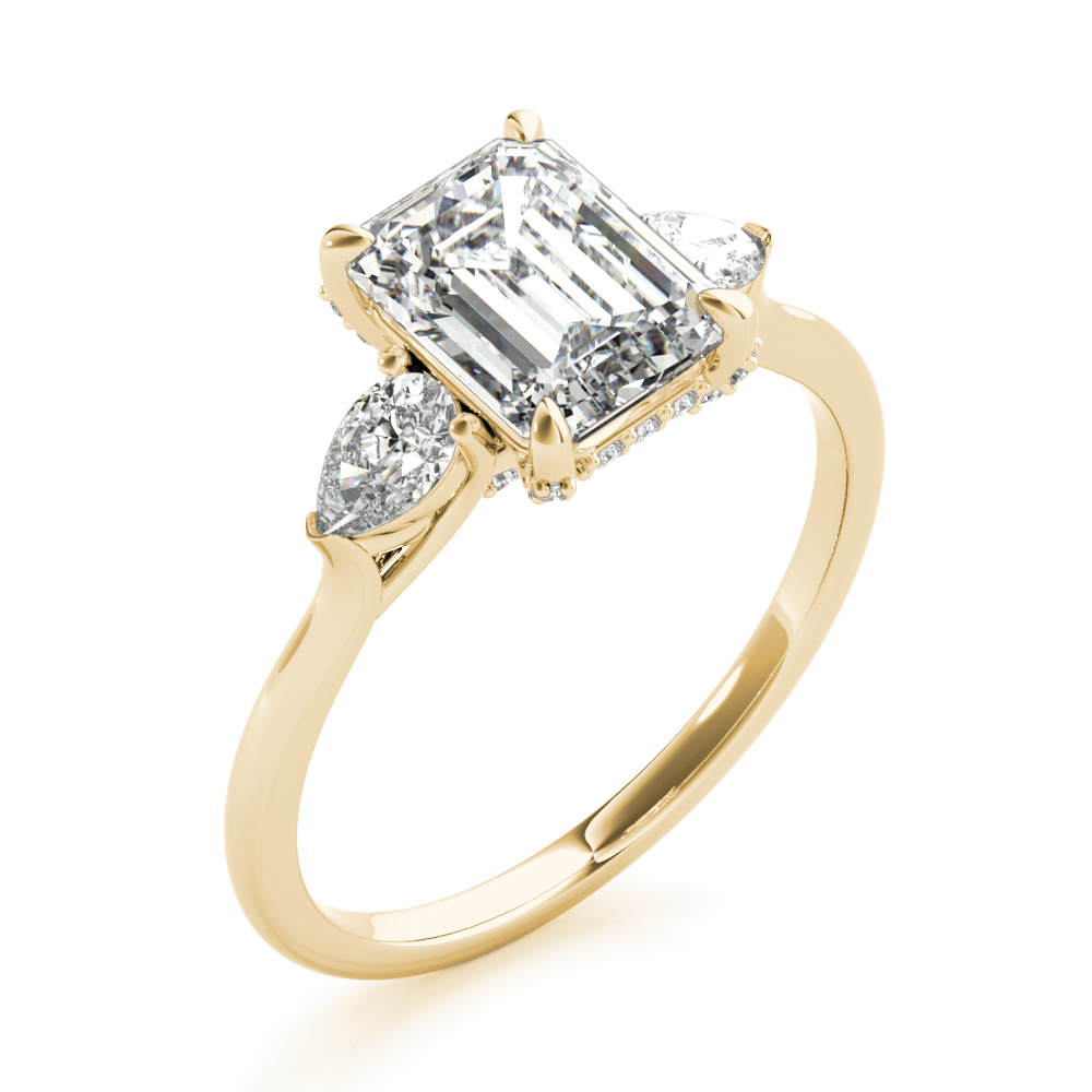 The Alexandra Three-Stone Engagement Ring, angled view
