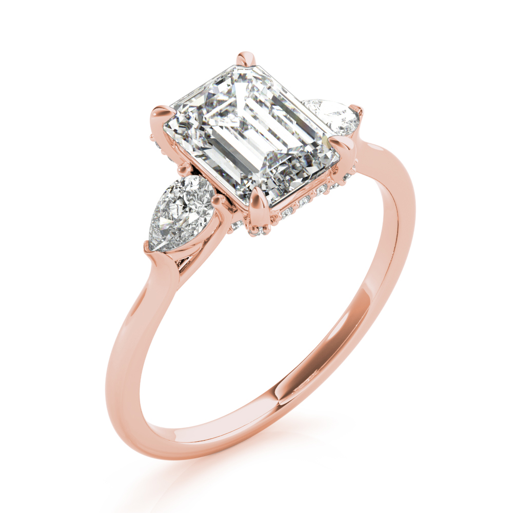 The Alexandra Three-Stone Engagement Ring, angled view