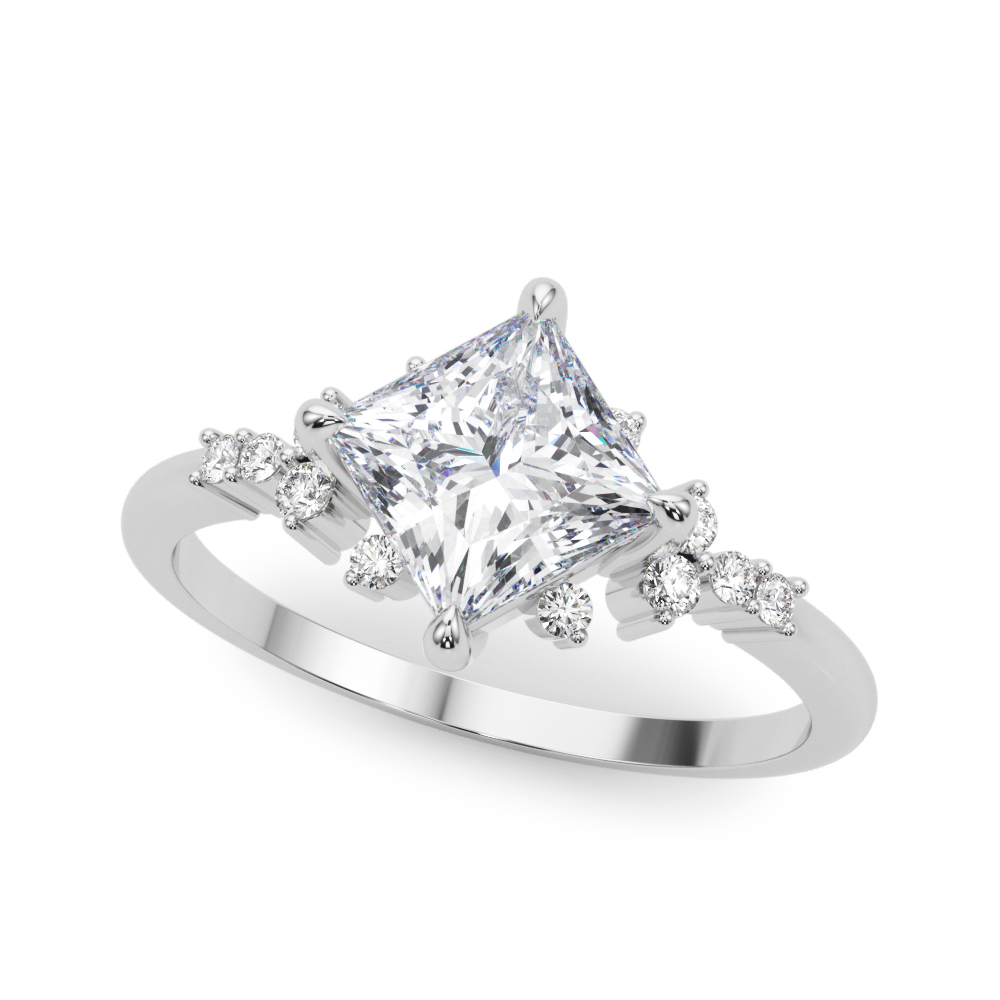 Scattered Diamond Princess Cut Engagement Ring