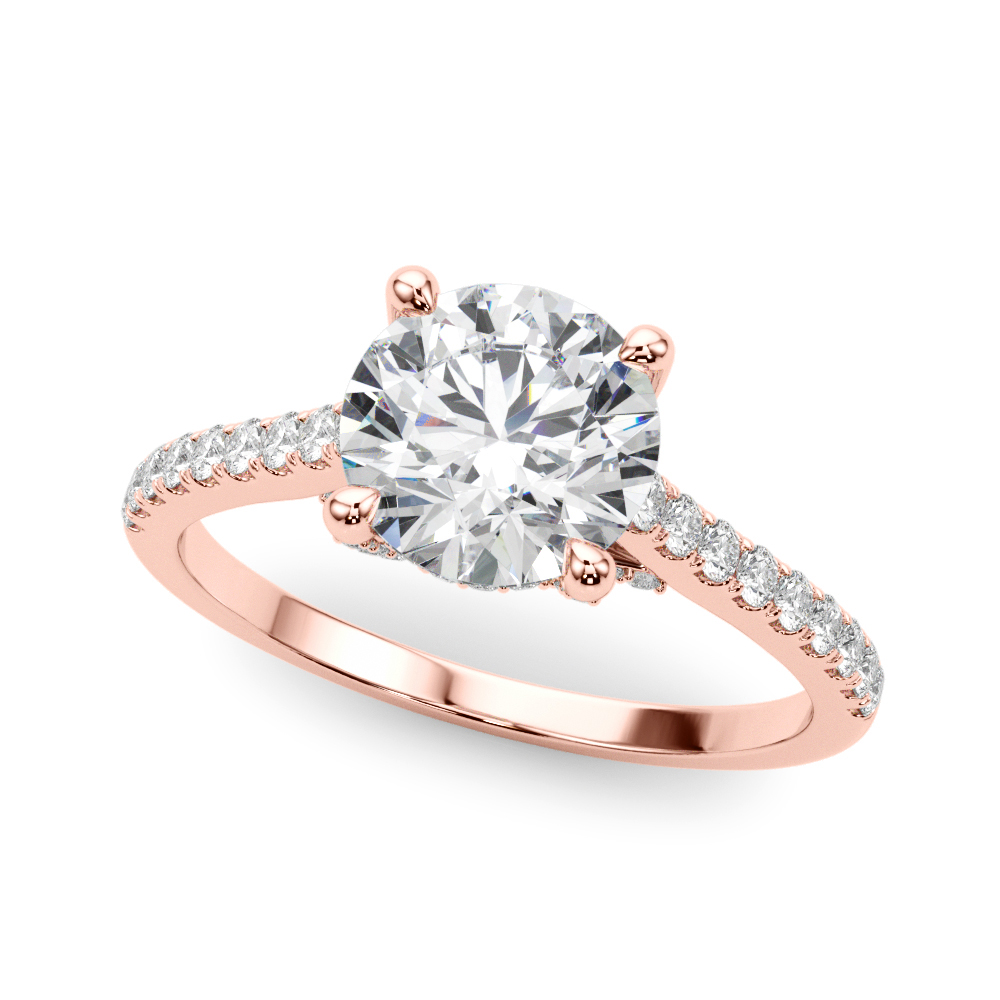 Single Row Prong Hidden Halo Engagement Ring