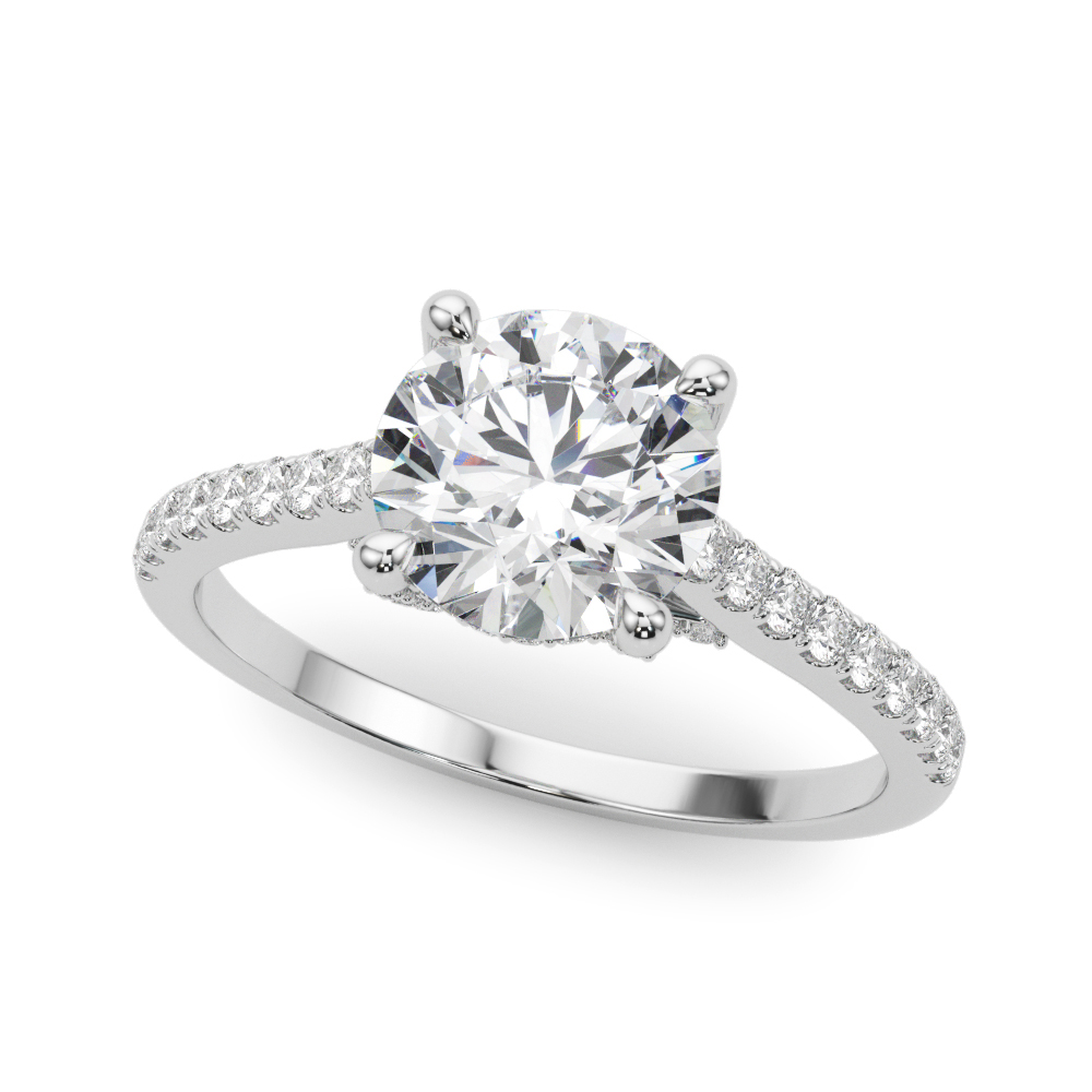 Single Row Prong Hidden Halo Engagement Ring