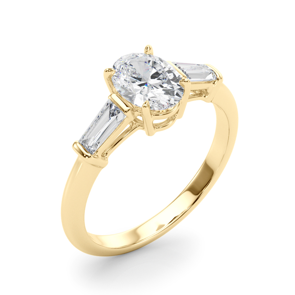 The Lucille Three-Stone Engagement Ring, angled view