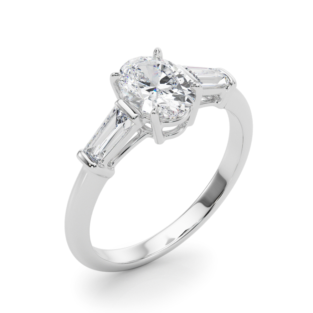 The Lucille Three-Stone Engagement Ring, angled view