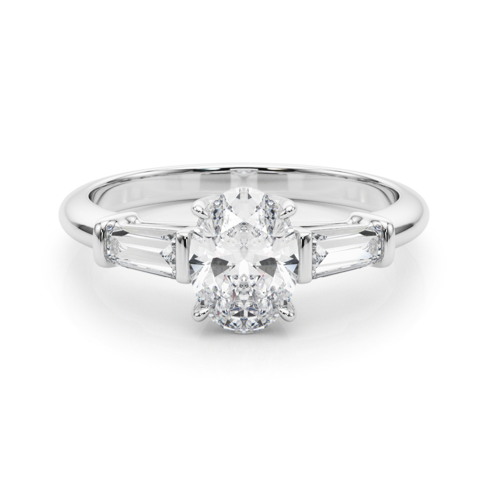 The Lucille Three-Stone Engagement Ring, set view