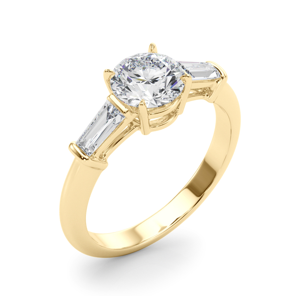 The Mary Three-Stone Engagement Ring, angled view