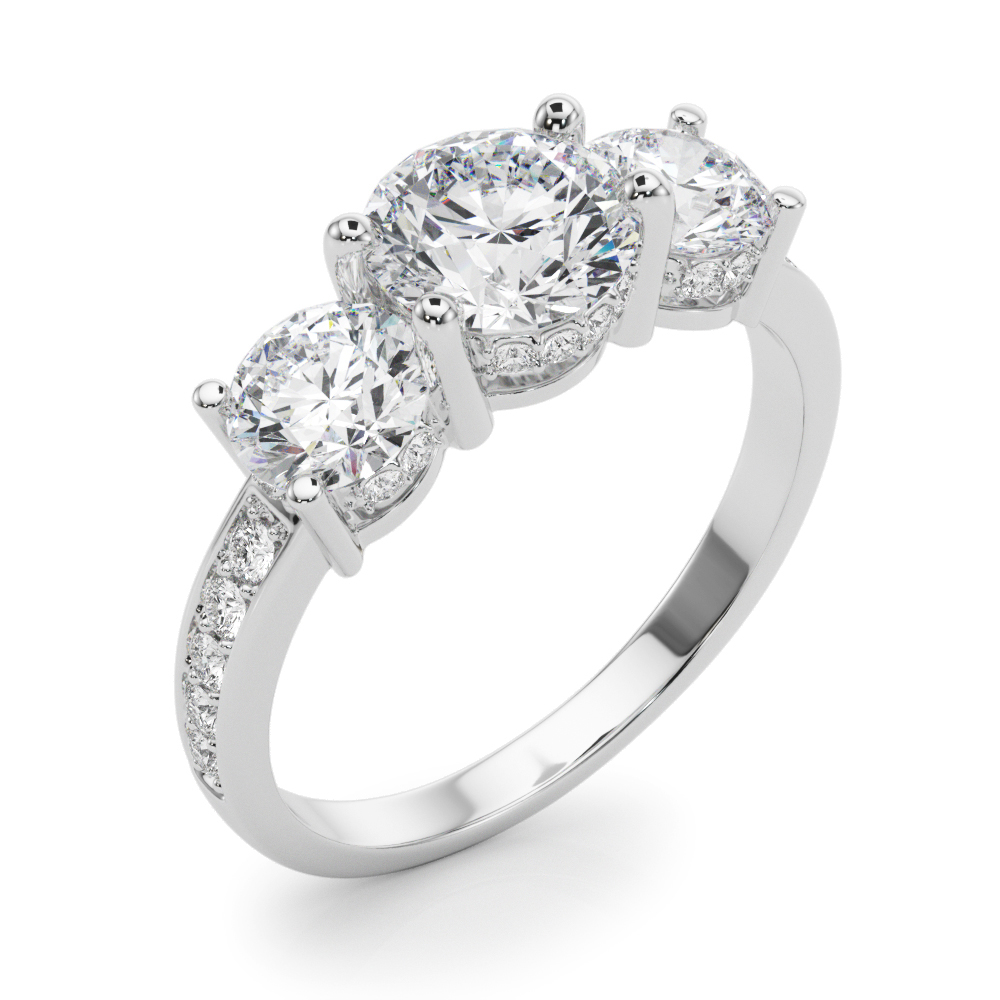 The Nadia Three-Stone Engagement Ring, angled view