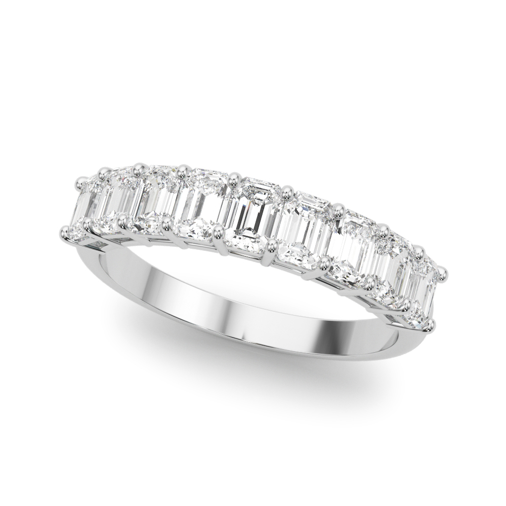 Emerald Cut Shared Prong Wedding Band