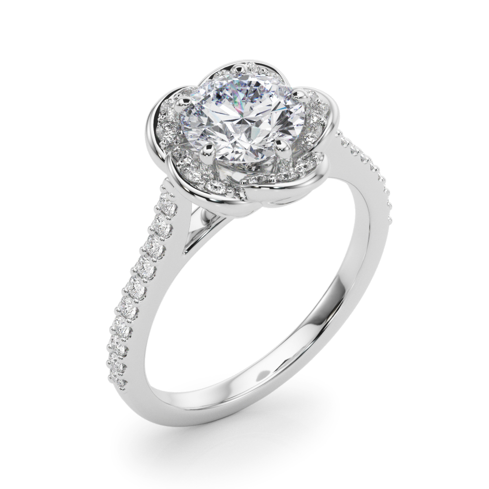 The Opal Halo Engagement Ring II, angled view