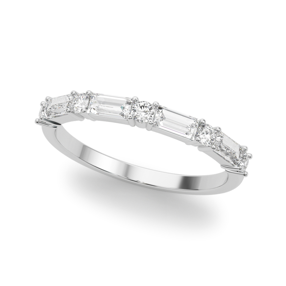 Alternating Round & Straight Baguette Wedding Band