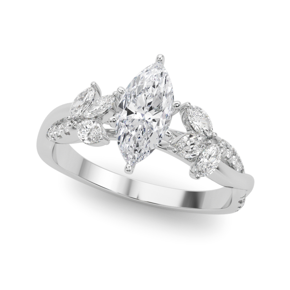 Nature Inspired Twisted Shank Cluster Side Engagement Ring