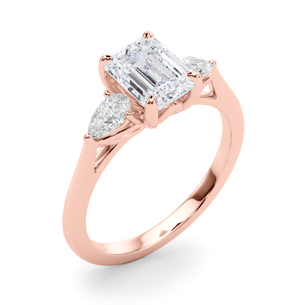 The Octavia Three-Stone Engagement Ring, angled view