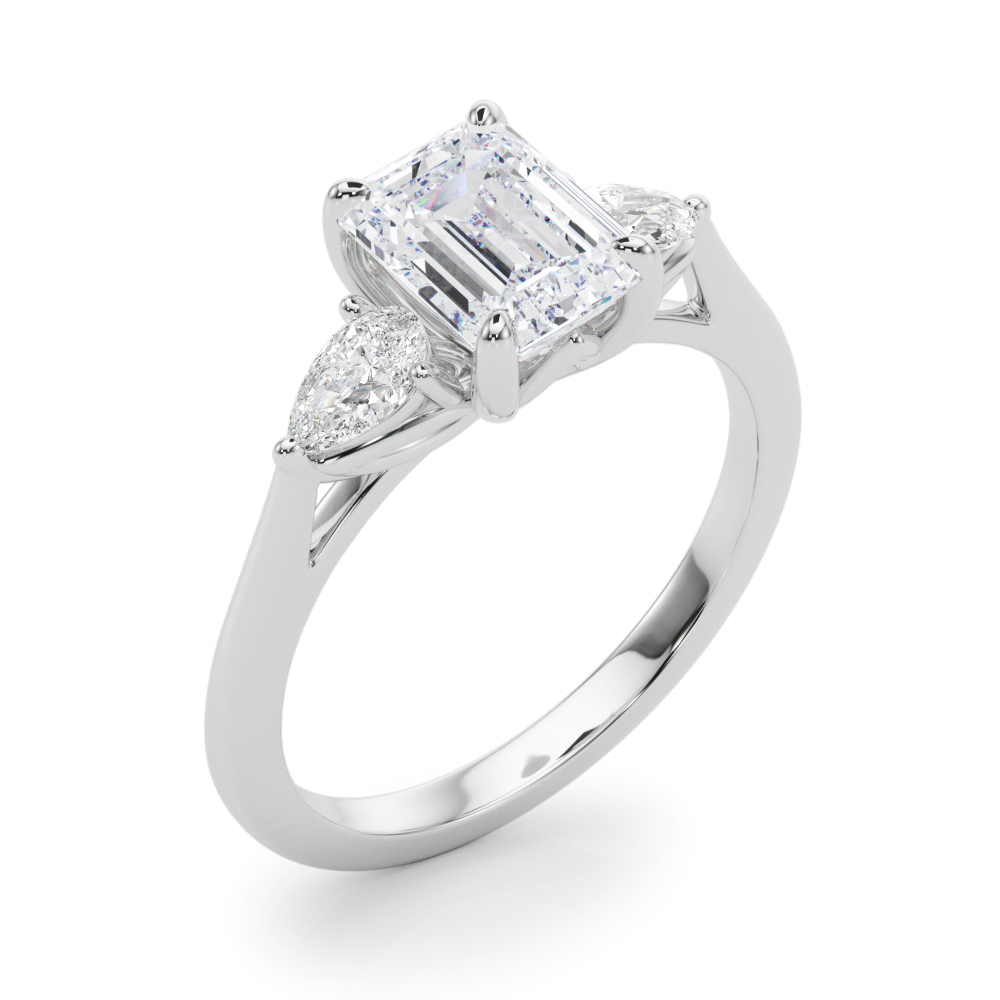The Octavia Three-Stone Engagement Ring, angled view