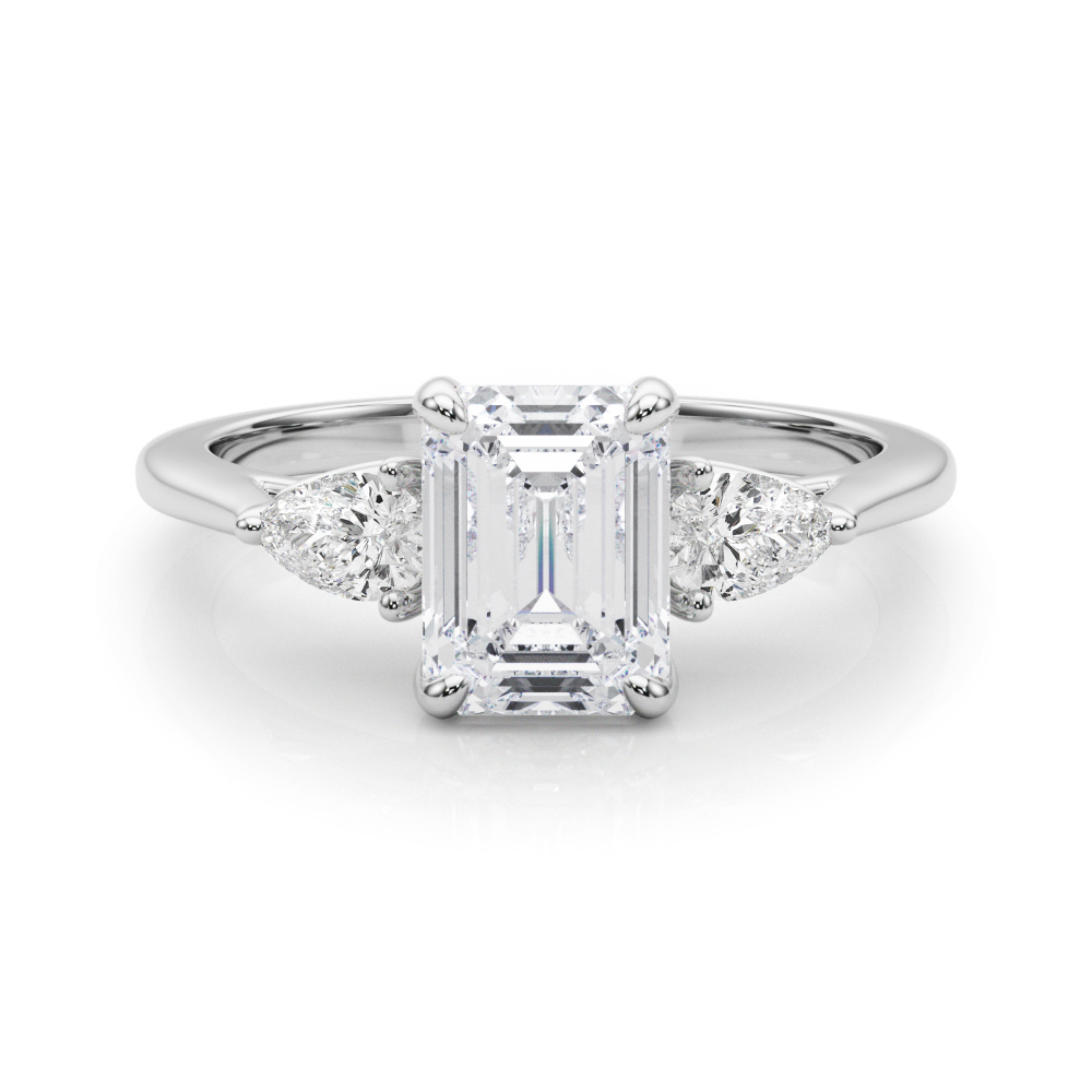 The Octavia Three-Stone Engagement Ring, set view
