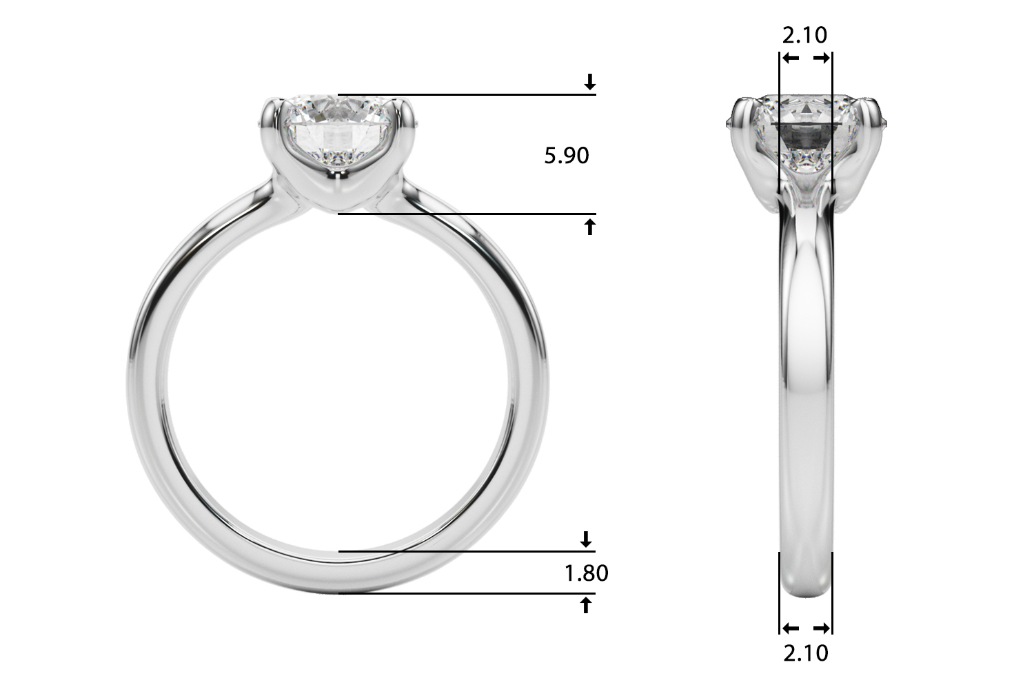 The Luna Solitaire Engagement Ring, upright view