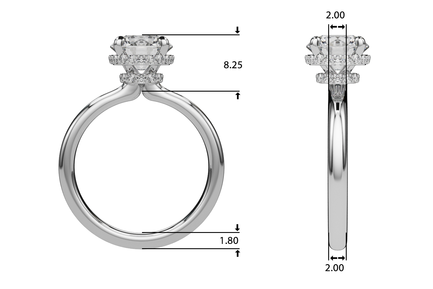 The Eleanor Hidden Halo Engagement Ring, upright view