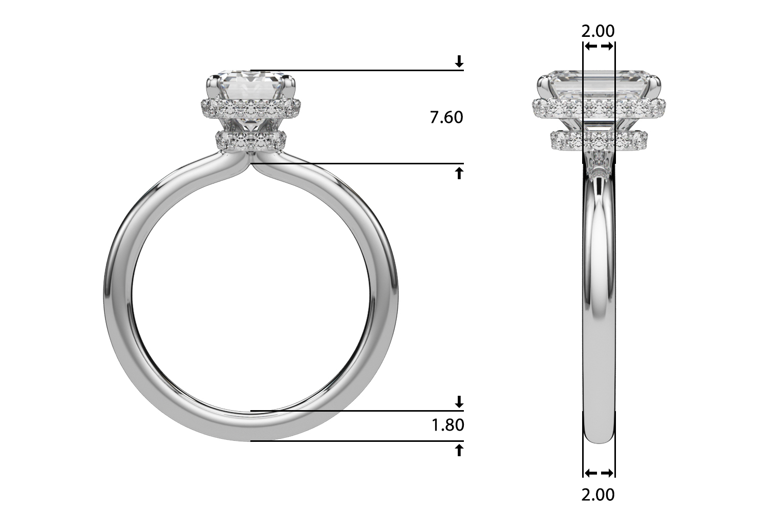 The Emily Hidden Halo Engagement Ring, upright view
