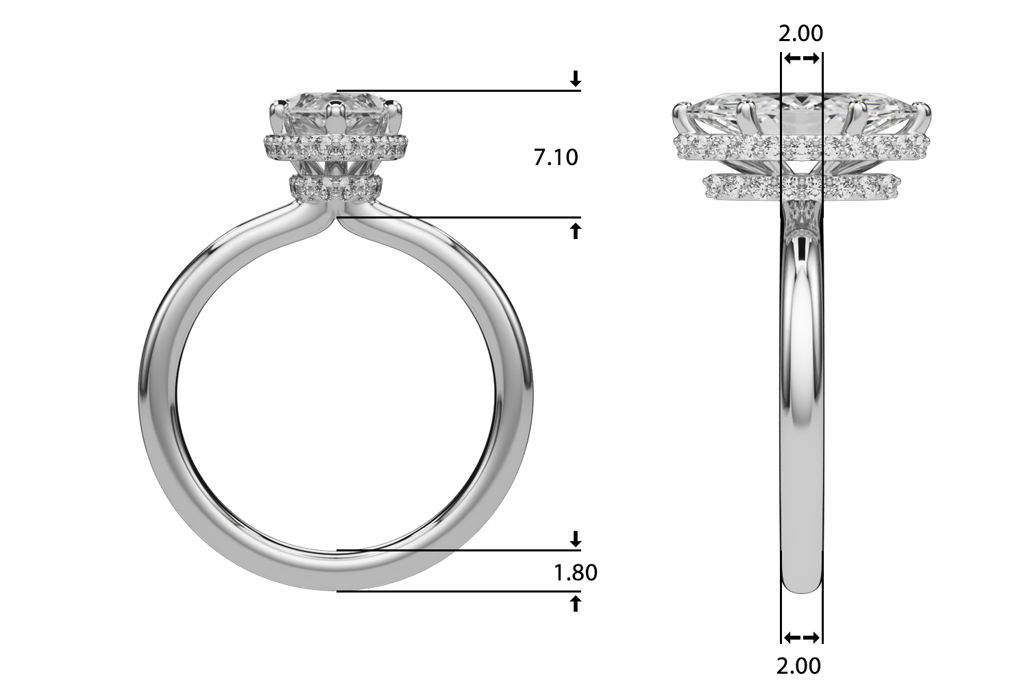 The Eliana Hidden Halo Engagement Ring, upright view