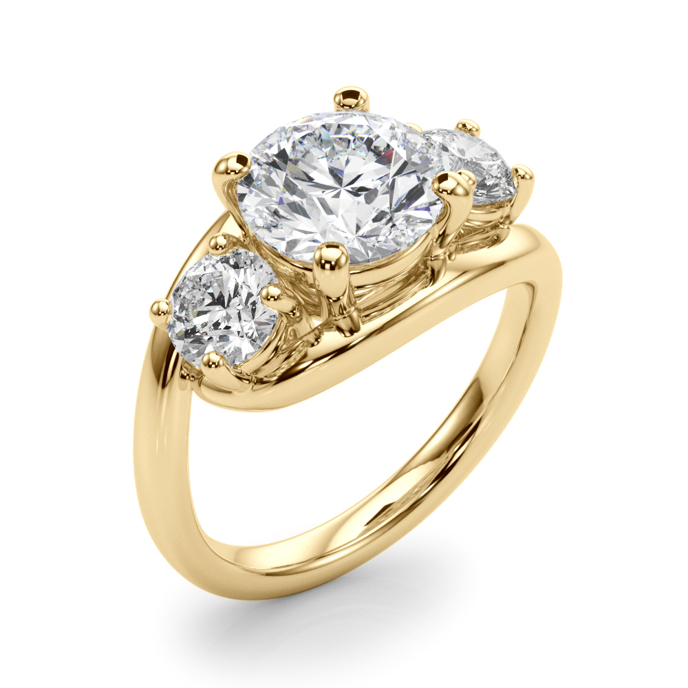 The Mia Three-Stone Engagement Ring, angled view