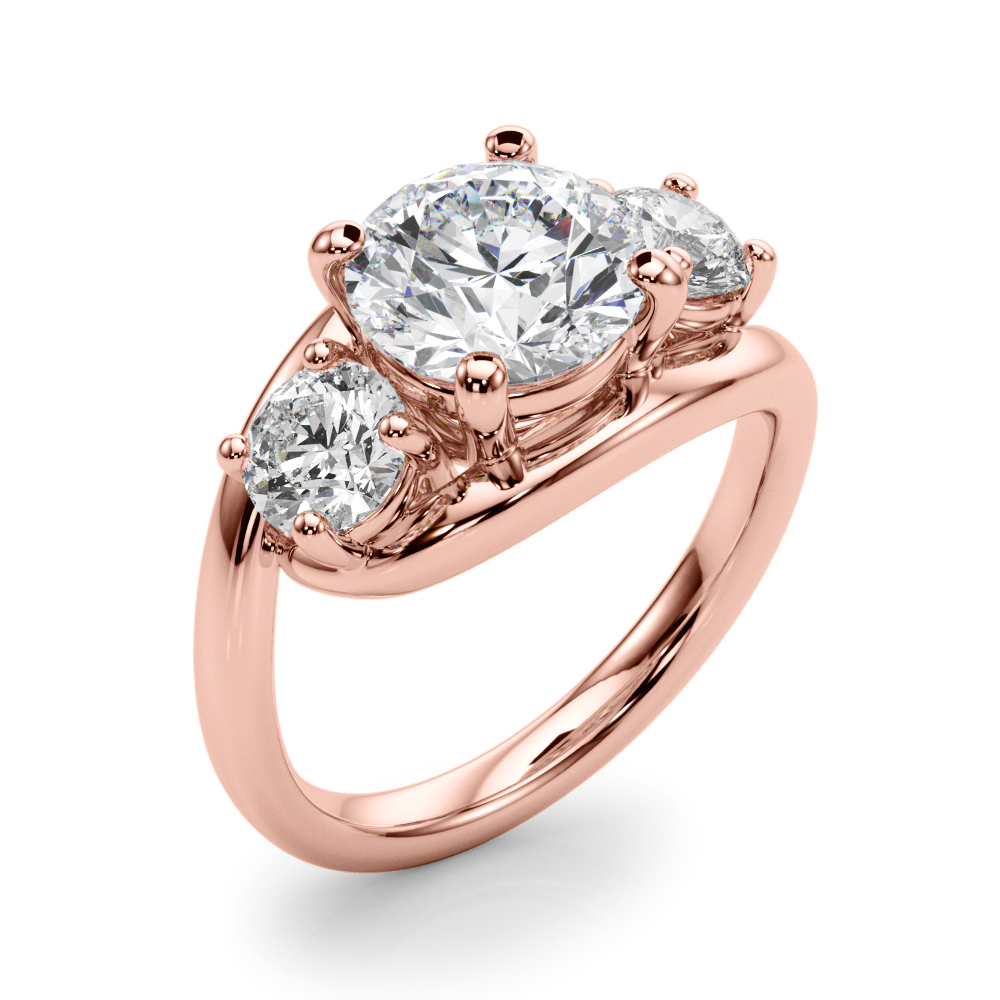The Mia Three-Stone Engagement Ring, angled view