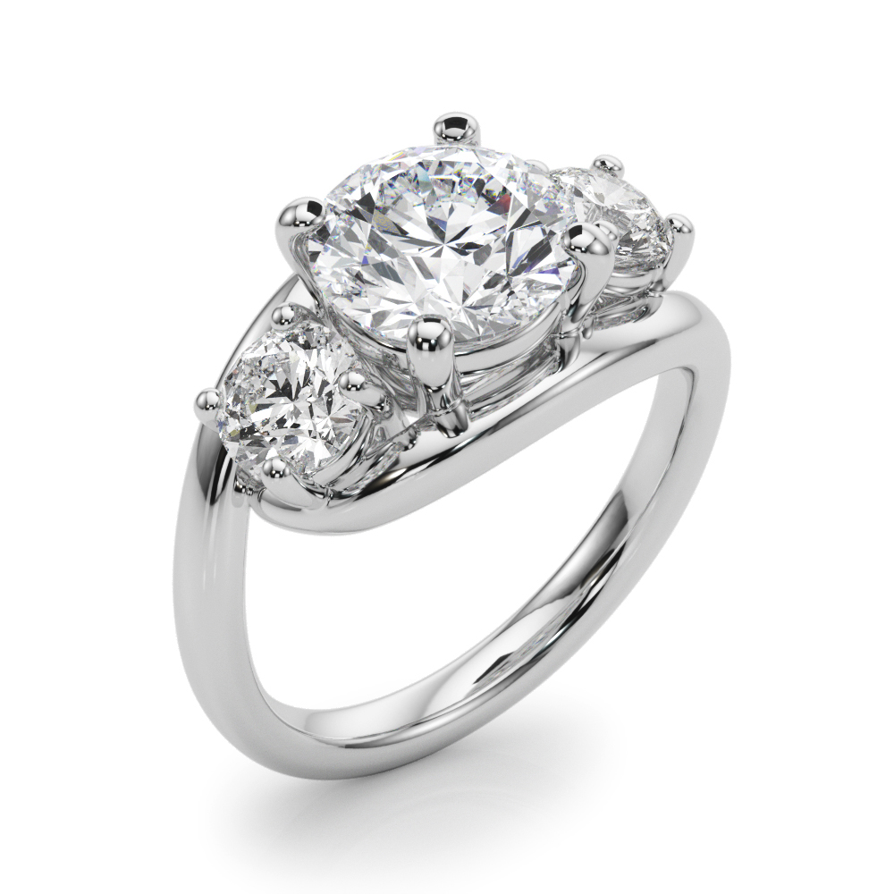 The Mia Three-Stone Engagement Ring, angled view