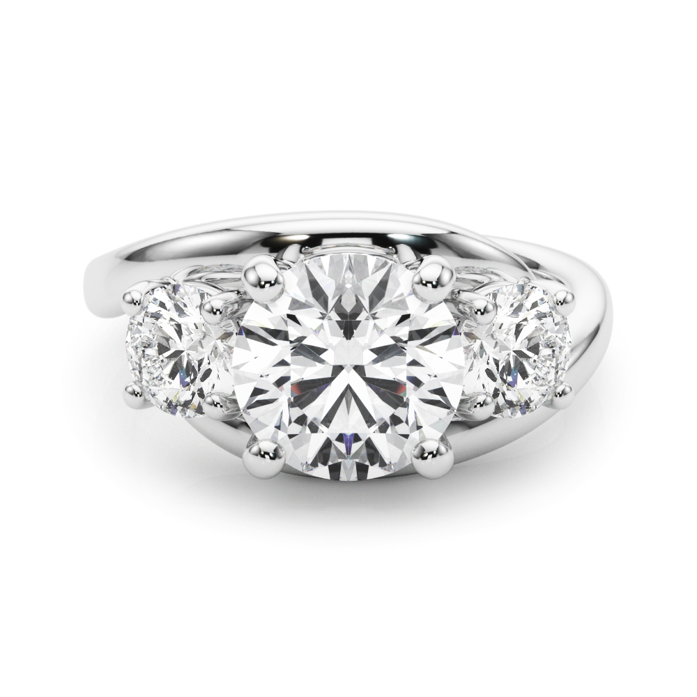 The Mia Three-Stone Engagement Ring, set view