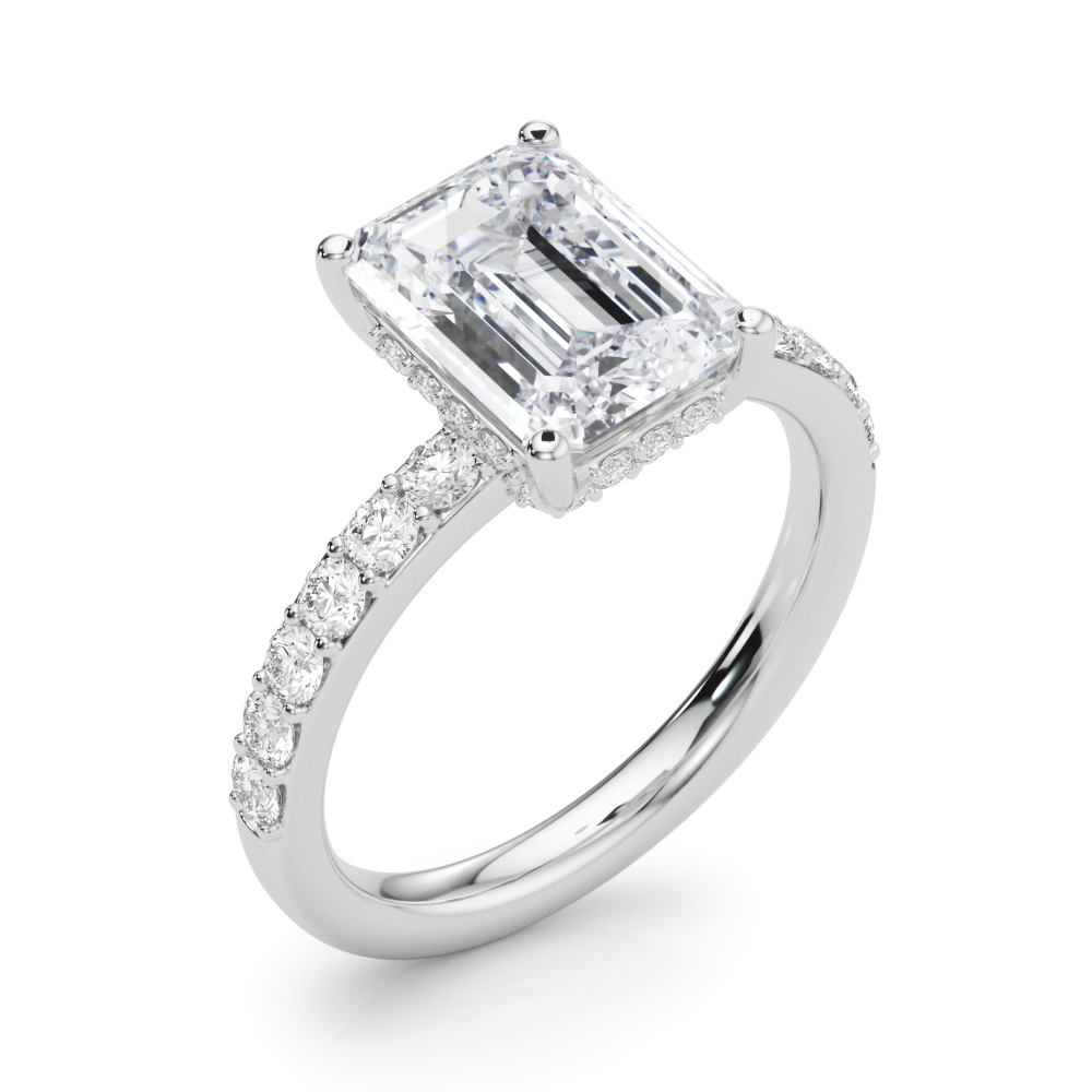 The Phoebe Hidden Halo Engagement Ring, angled view