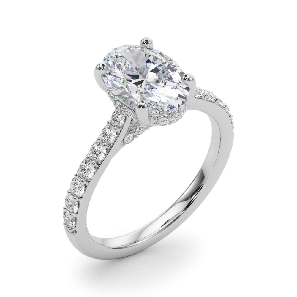 The Faye Hidden Halo Engagement Ring, angled view