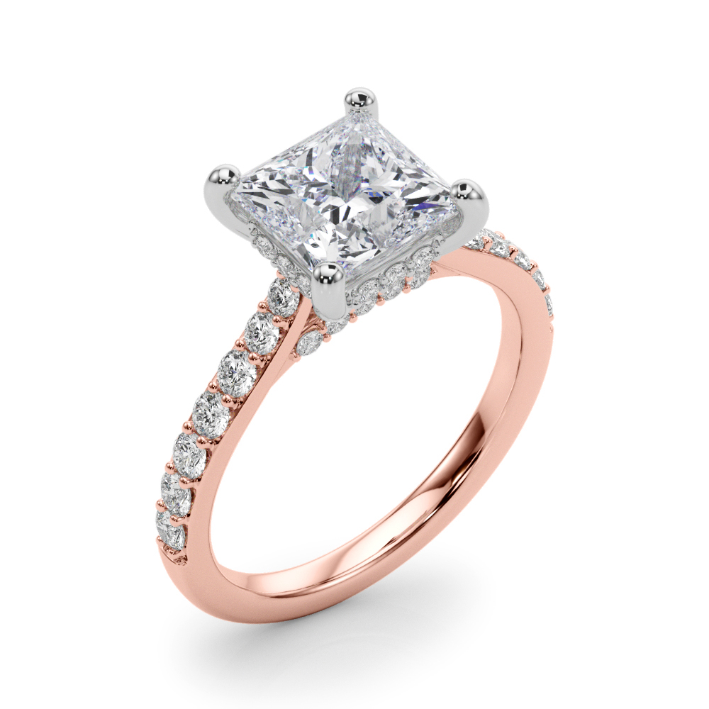 The Aurora Hidden Halo Engagement Ring, angled view