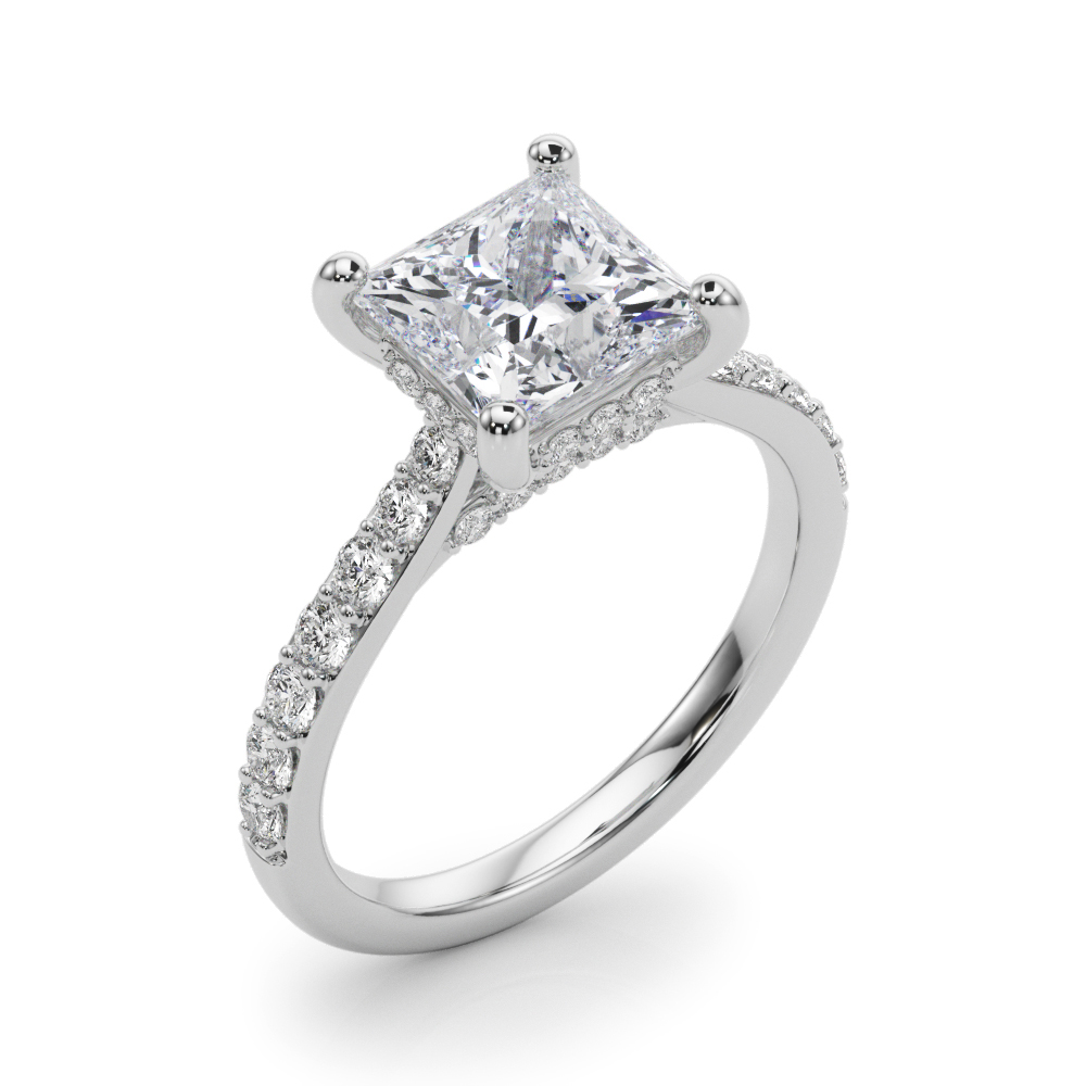 The Aurora Hidden Halo Engagement Ring, angled view