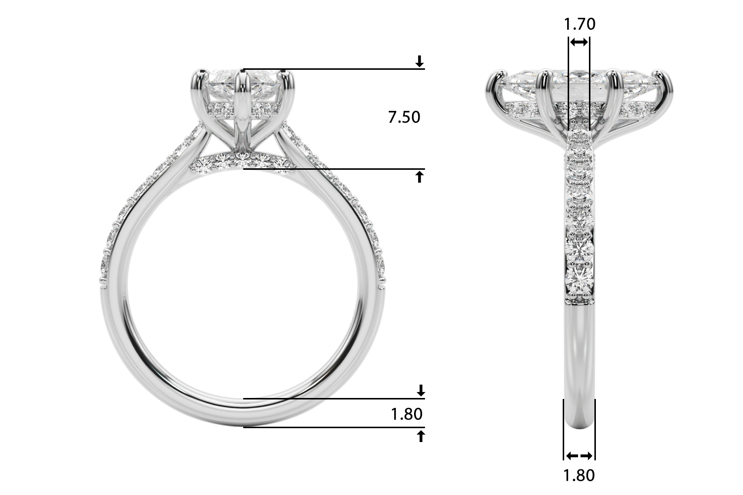 The Wren Hidden Halo Engagement Ring, upright view