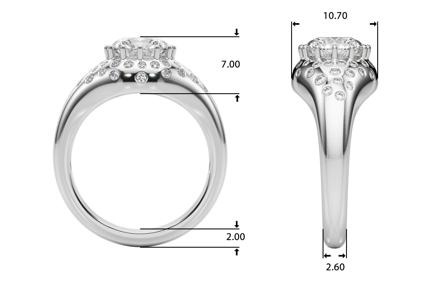 The Lucille Engagement Ring, upright view