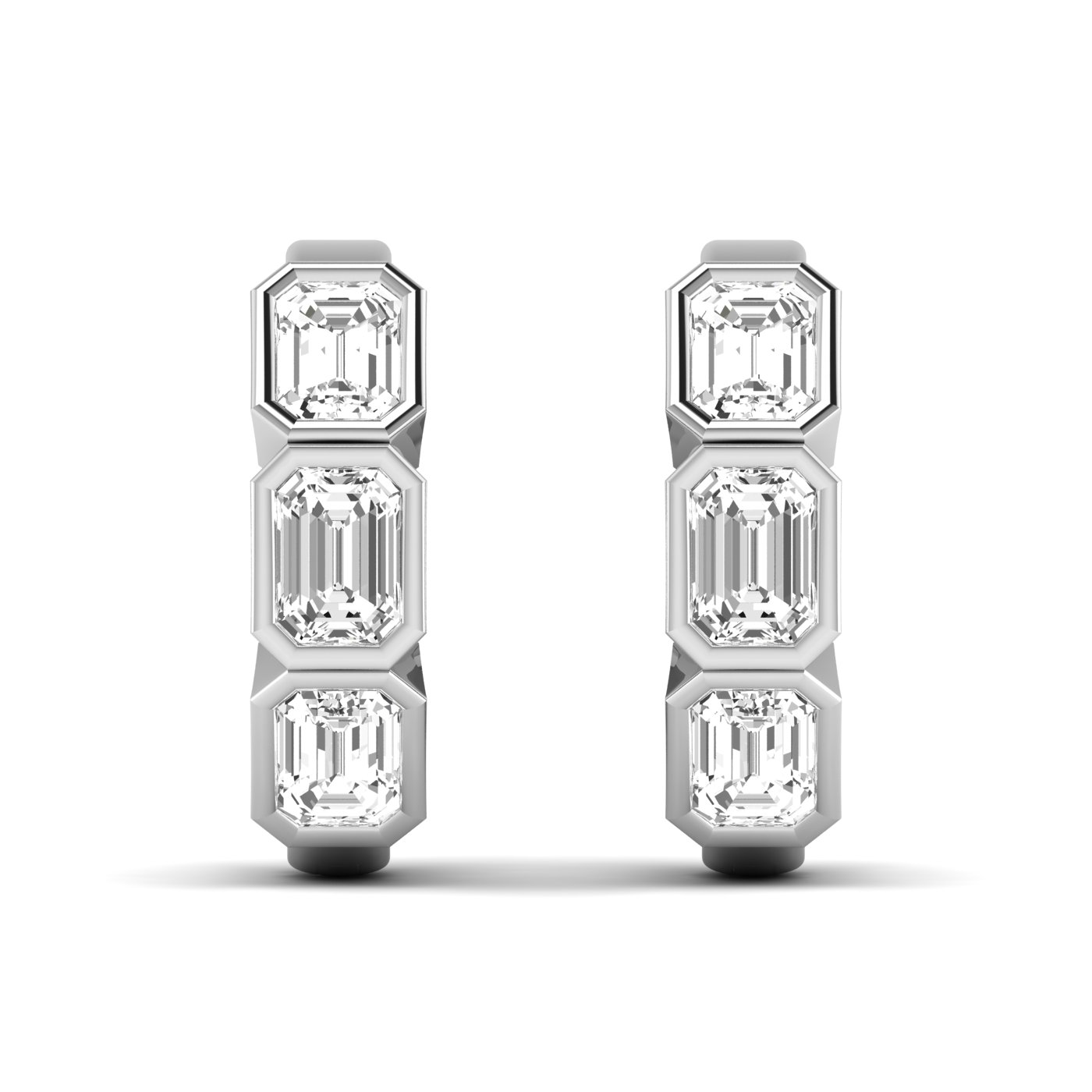 LGD 3-Stone Emerald Cut Hoop Earrings