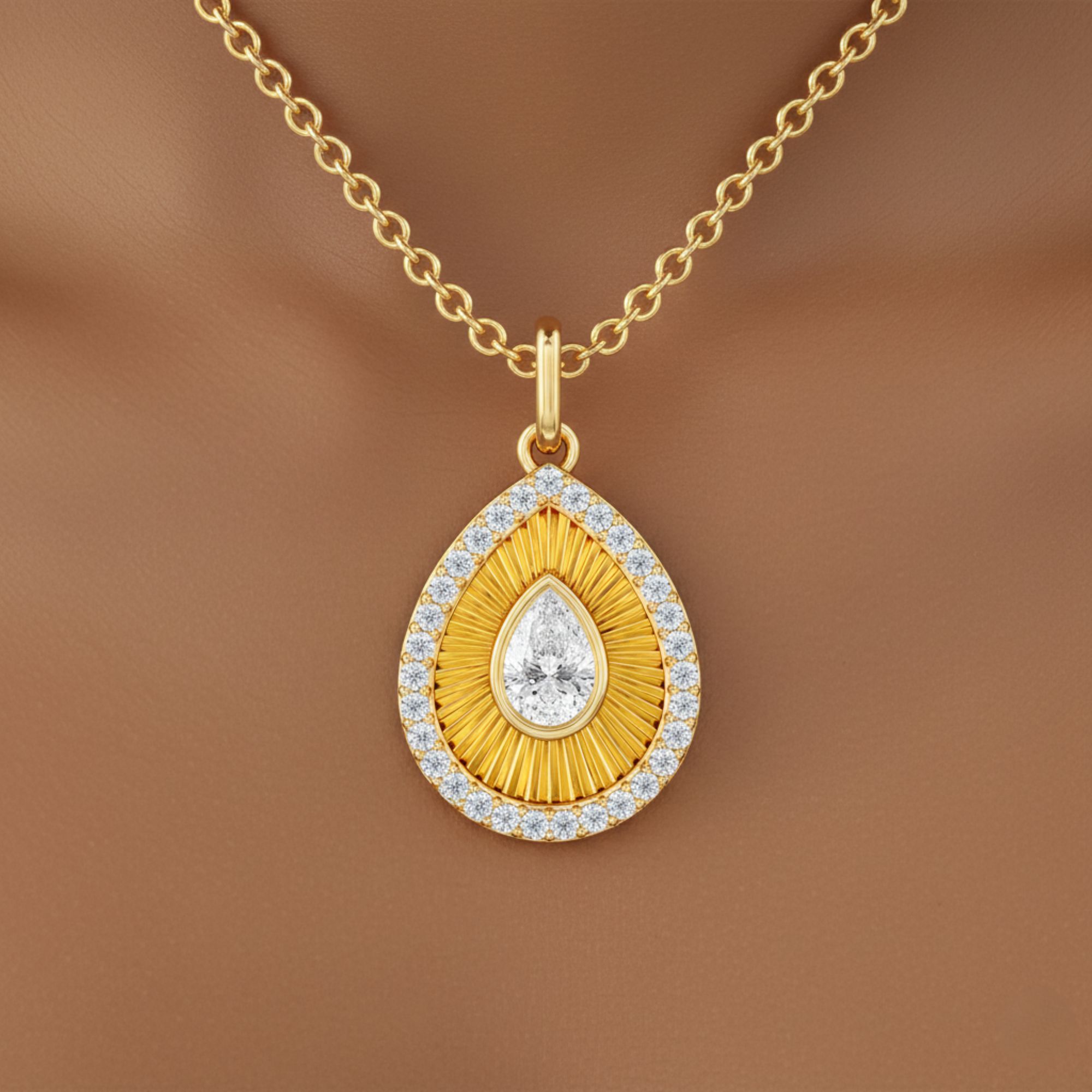LGD Fluted Pear Halo Pendant