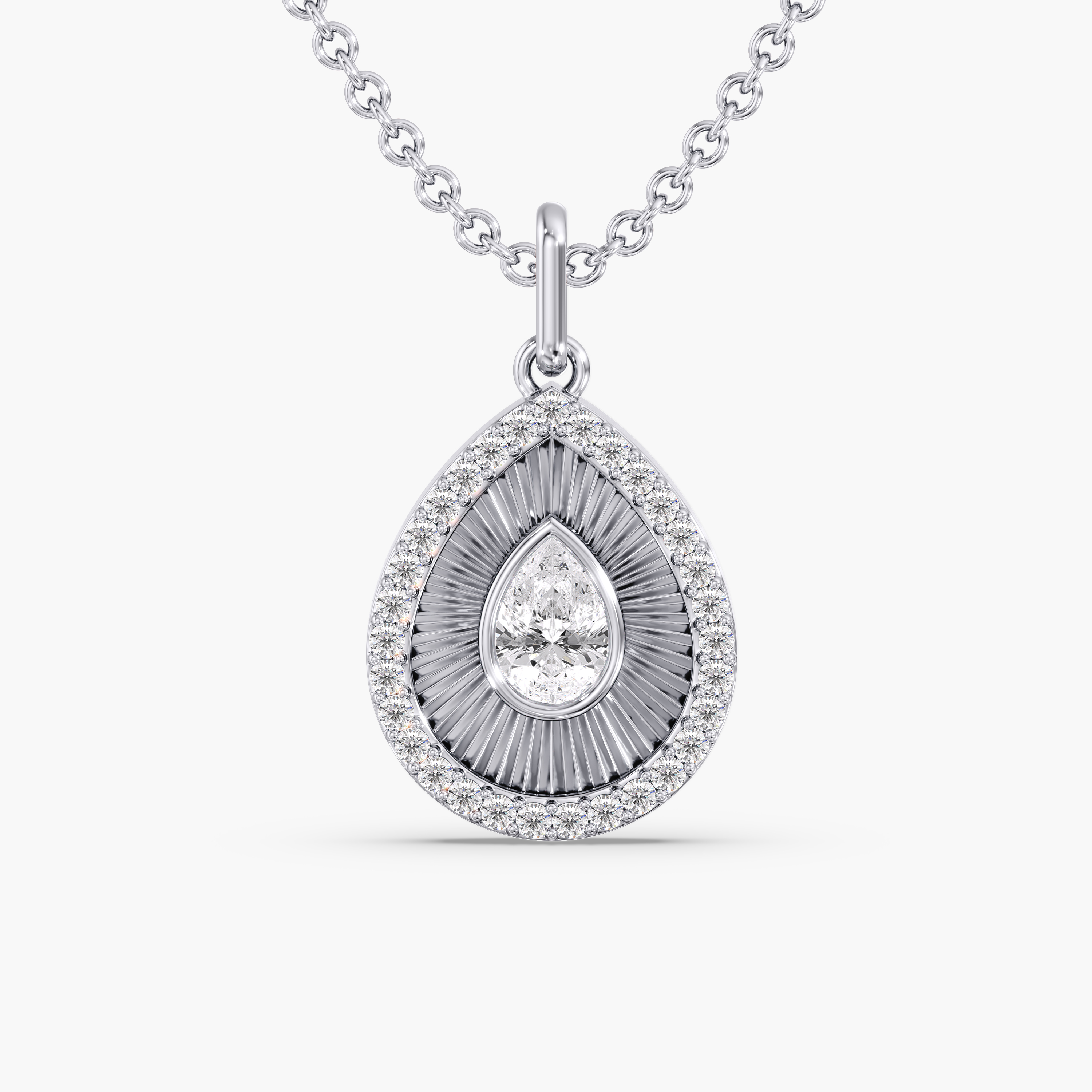 LGD Fluted Pear Halo Pendant