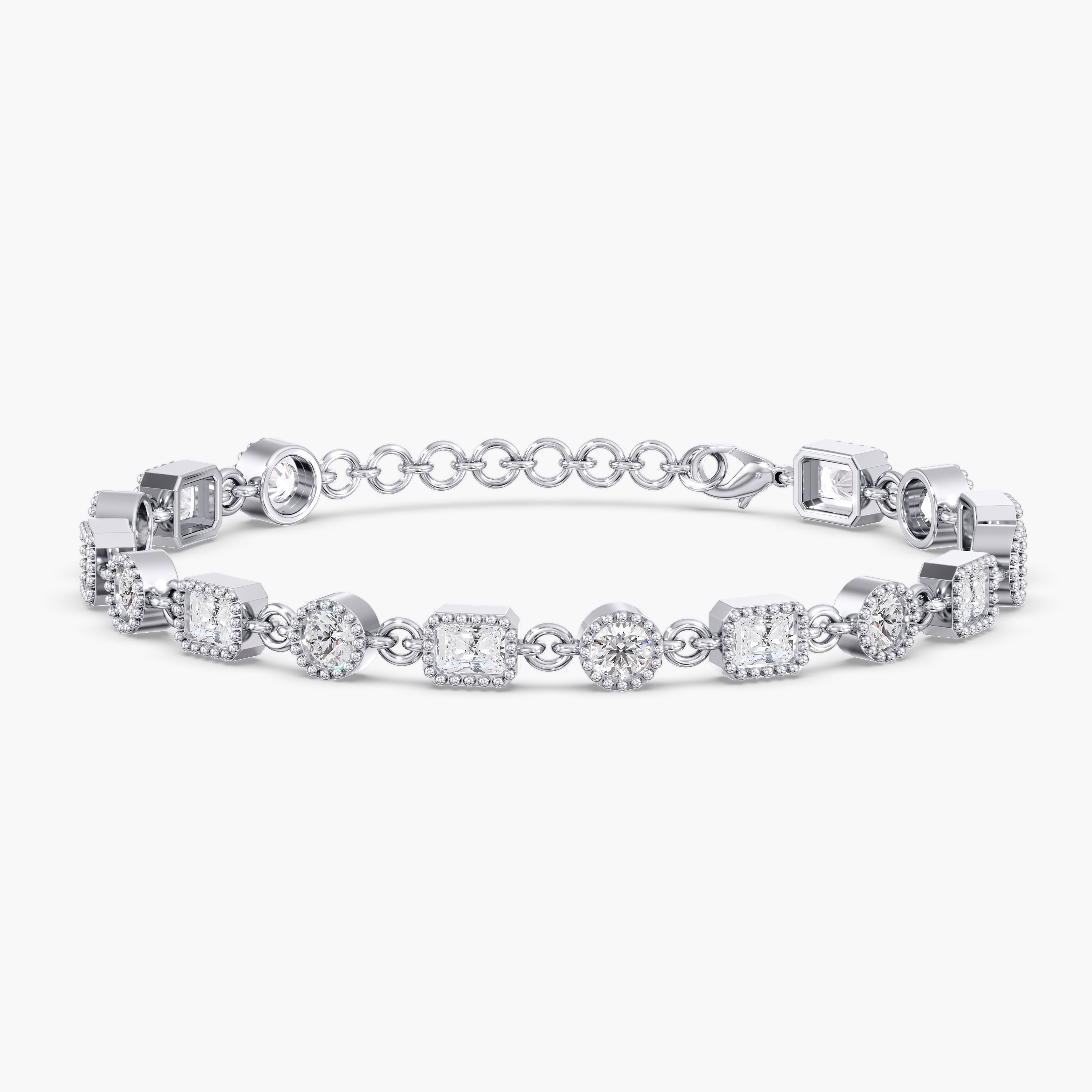 Lab Diamond Round & Radiant Stationary Bracelet 4 1/4 Ctw.