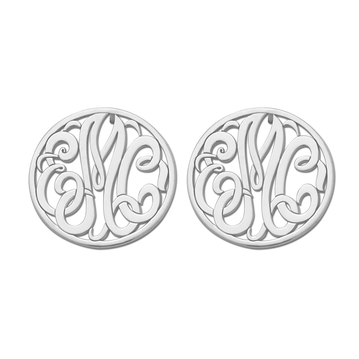Engraved Initial Circle Monogram Earrings