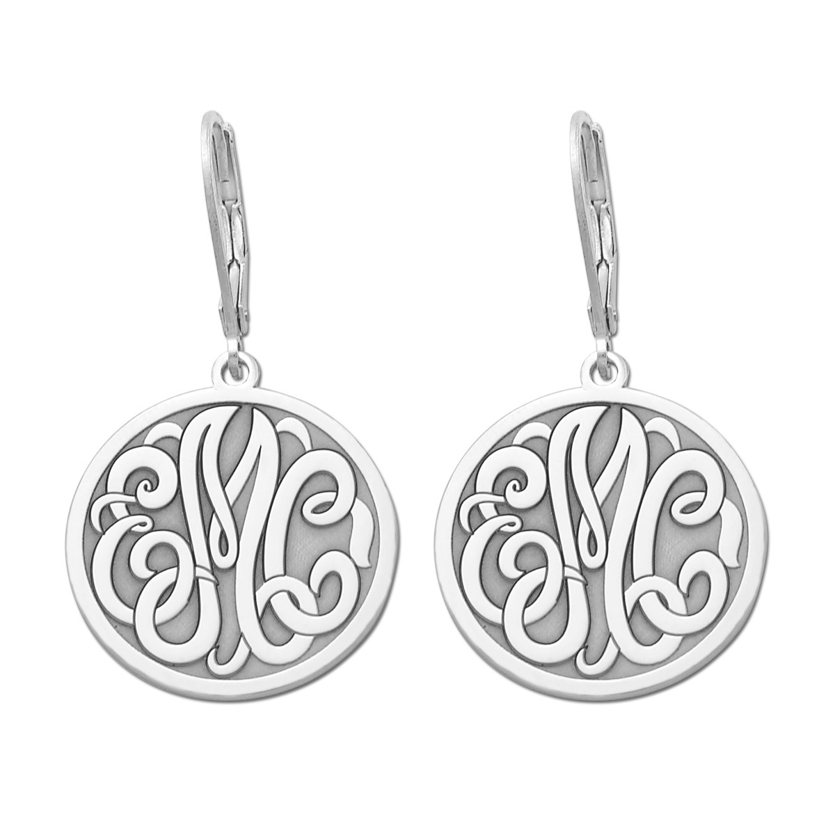 Engraved Initial Circle Monogram Earrings