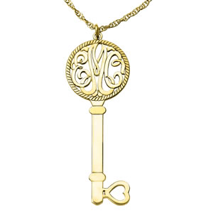 Personalized Key Initial Monogram Pendant Necklace